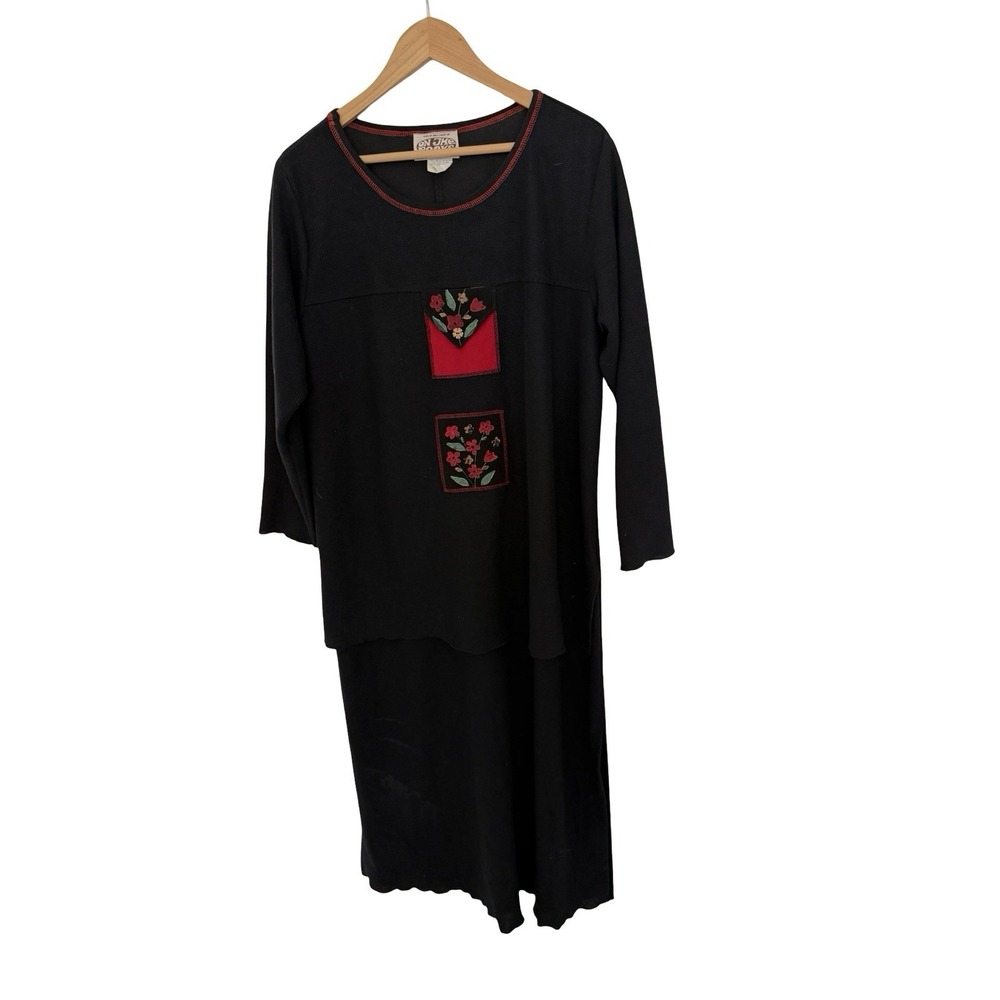 Vintage On the Rocks California Maxi Dress Women 1X cotton blend black flower US